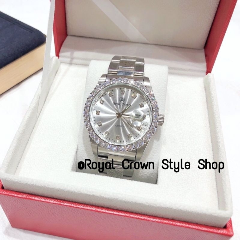 นาฬิกา Royal Crown แท้100%,นาฬิกาข้อมือผู้ชาย,สวยหรู,ประดับเพชรเกรดพรีเมี่ยม,กันน้ำ,จัดส่งพร้อมกล่องครบมีบัตรับประกัน1ปี