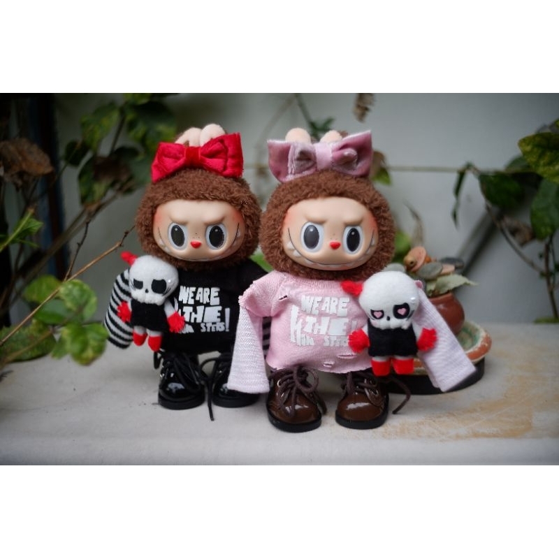 R006 ชุดตุ๊กตา​ Labubu เซต​3 ชิ้น​ เสื้อ​ กางเกง​ โบ