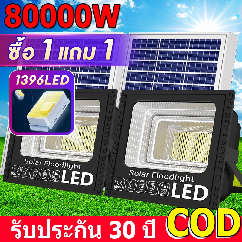 ซื้อ ไฟโซล่าเซลล์🔥ซื้อ 1 แถม 1🔥 25000W  โซล่าเซลล์ ไฟถนน 20000W solar cell ไฟสปอร์ตไลท์ LED สว่างอัตโนมัติเมื่อฟ