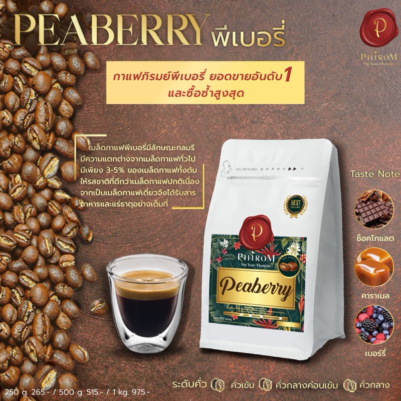 กาแฟภิรมย์ พีเบอรี่ 250 กรัม ยอดขายอันดับ1และซื้อซ้ำสูงสุด