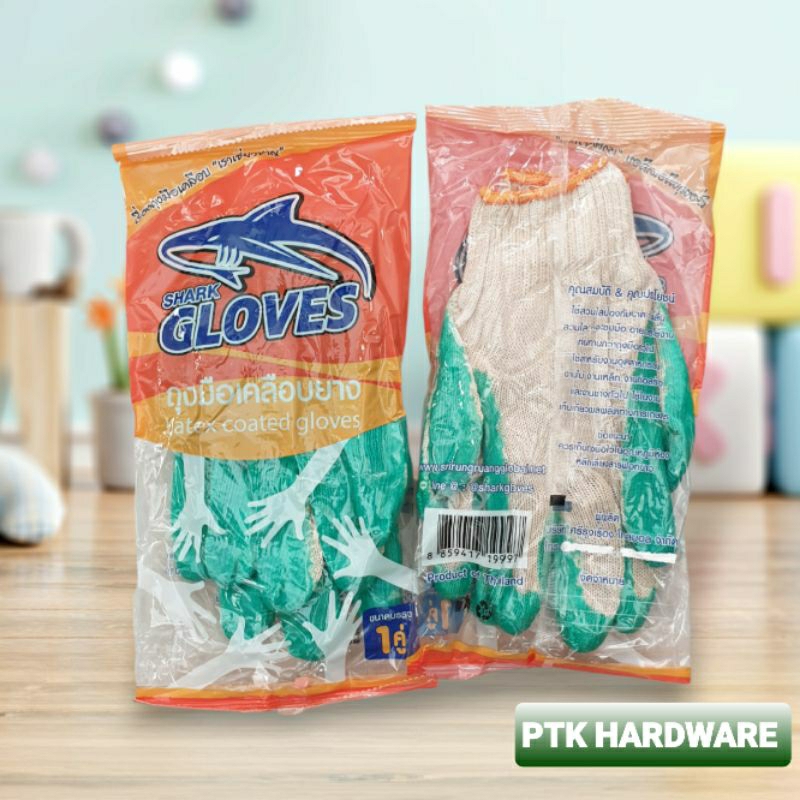 SHARK GLOVES ถุงมือผ้าเคลือบยาง Latex coated gloves