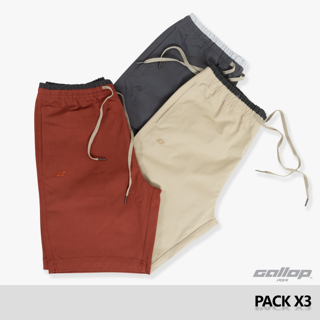 GALLOP : CASUAL SHORTS (1 แพค 3 ชิ้น) กางเกงขาสั้นผู้ชายเอวยางยืด รุ่นต่อขอบ GS9024S Set Warm Autumn / ราคาปกติ 3870.-