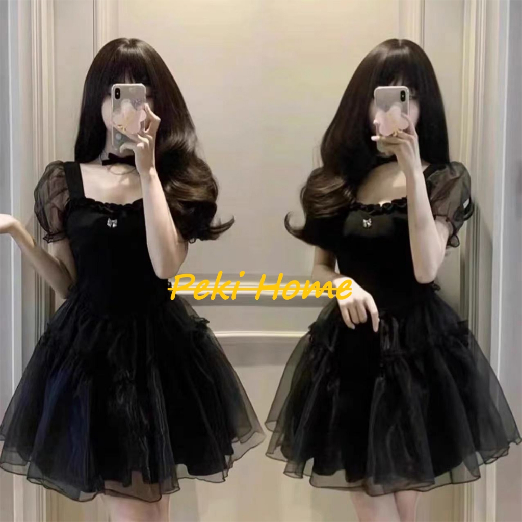 เดรสแขนฟูดีไซน์เก๋ สไตล์ฝรั่งเศส สีดำ เหมาะกับฤดูร้อน