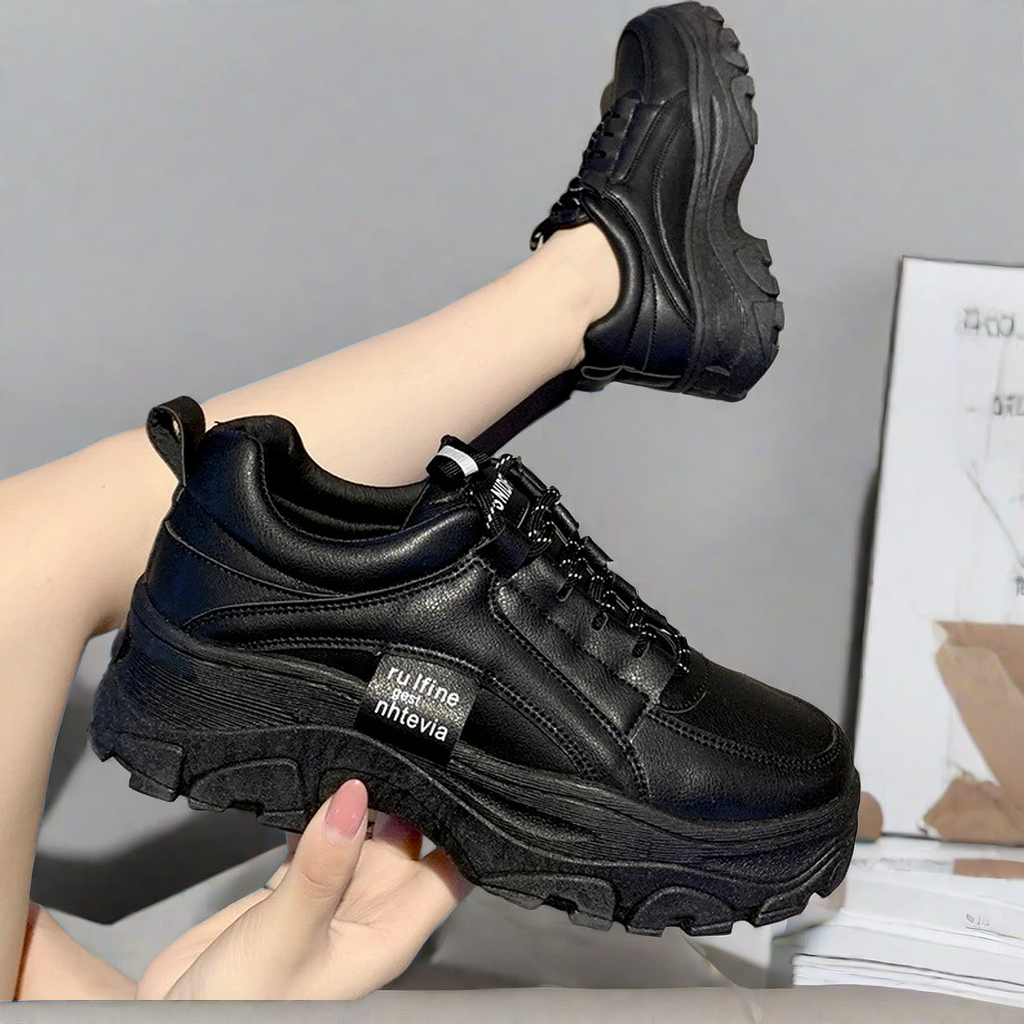 DV จัดส่งจากกรุงเทพฯ (48 ชั่วโมง) รองเท้าผ้าใบเสริมส้น แบบผูกเชือก รองเท้าผ้าใบแฟชั่น วัสดุเกรดดี   เสริมส้น 5ซม.