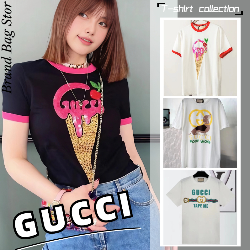 GUCCI/เสื้อยืด Gucci ice cream cotton jersey T-shirt/ของแท้ 100%