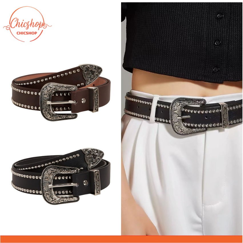 chishop เข็มขัดหนัง แต่งขอบ สไตล์พังค์ ใส่ได้ทุกโอกาส เหมาะสำหรับผู้หญิง – โปรปัง