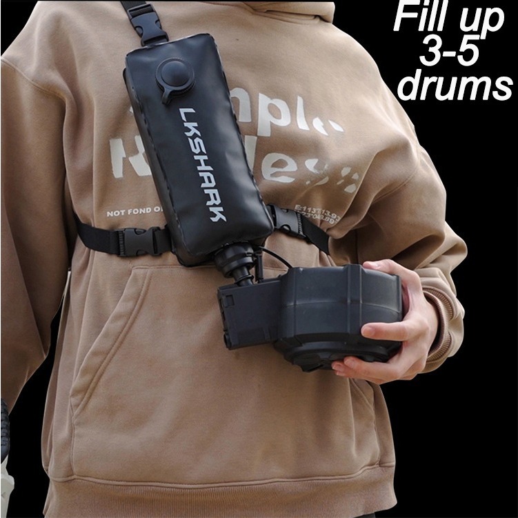 MJK & Gel Ball Blaster Elastic Backpack 7-8 มม. สายคล้องยืดหยุ่นปรับได้อย่างรวดเร็วเติมน้ำมันยืดหยุ่