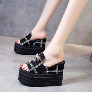 รองเท้าแตะส้นตึก 12 ซม. ส้นหนา แฟชั่นฤดูร้อน สําหรับผู้หญิง