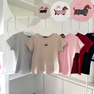 DOGG Ribbon Tshirt เสื้อยืดปักลายน้องหมามีโบว์ผ้ายูนิ