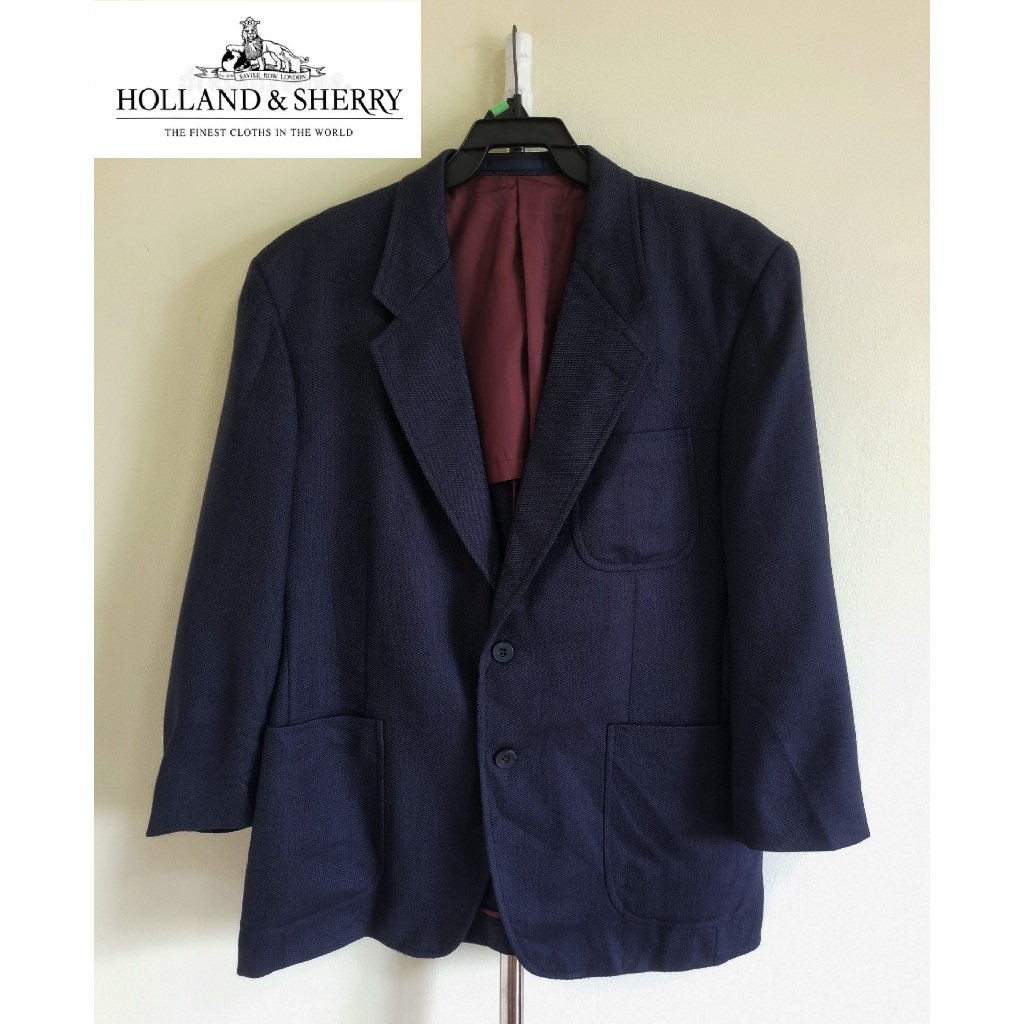 เสื้อเบลเซอร์ สูทลำลอง ผ้า Holland & Sherry สีกรมเข้ม อก 45 นิ้ว มือสอง