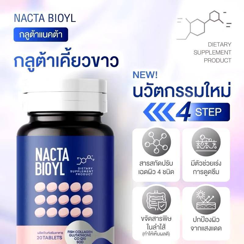 กลูต้าแนคต้า NACTA BIOYL กลูต้าเคี้ยวขาว นวัตกรรมใหม่ ปริมาณ : 20 แคปซูล พร้อมส่ง