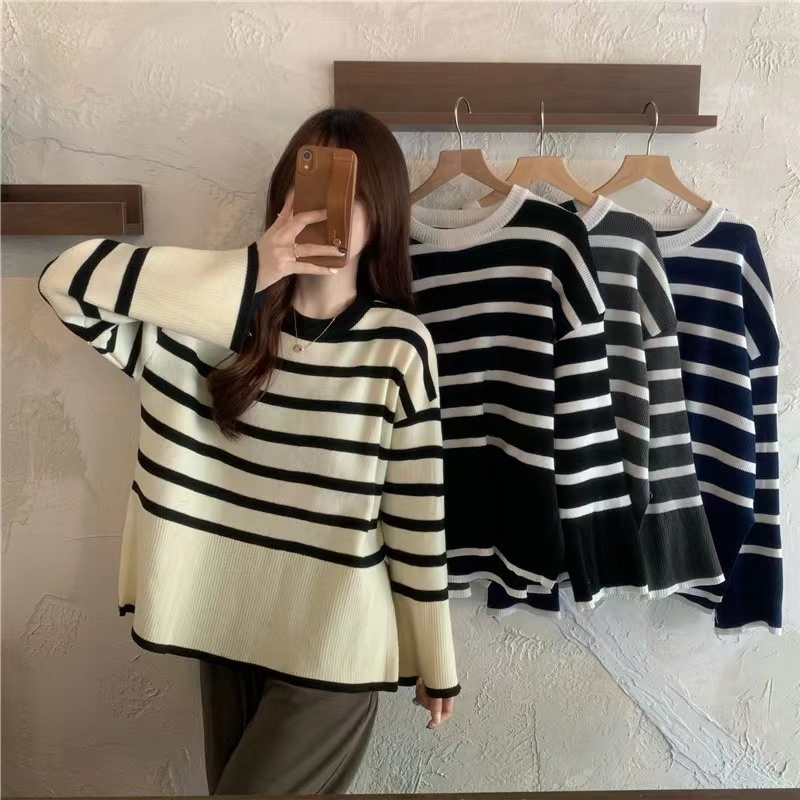 เสื้อไหมพรมแขนยาวผ้าหนาทรงหลวม ออเวอไซด์แขนระบาย9319*