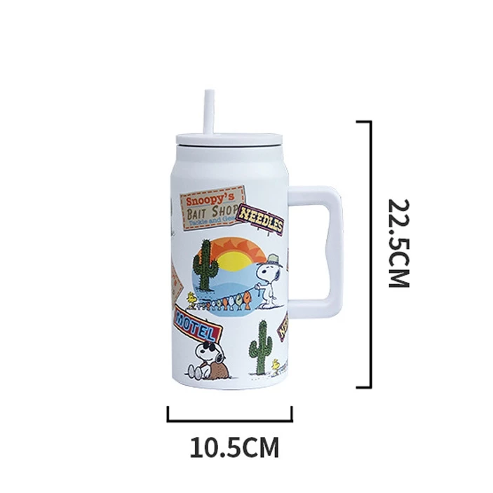จัดส่งกรุงเทพฯ Snoopy แก้วเก็บความเย็น 1500ml พร้อมที่จับและฝาฟางถ้วยแก้วกระติกเก็บความร้อนและเย็นถ้วยน้ำในรถยนต์ข thumbnail 10