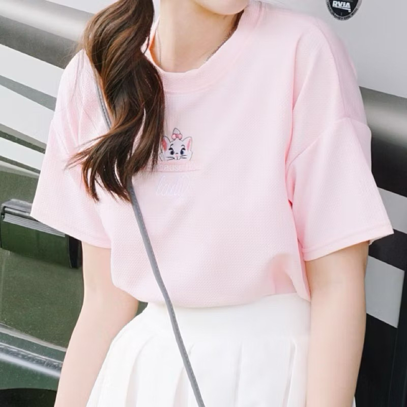 เสื้อยืดปักลายแมวมารี 💖Marie Pink Tee สีชมพูเบบี้พิ้งค์💕 J1