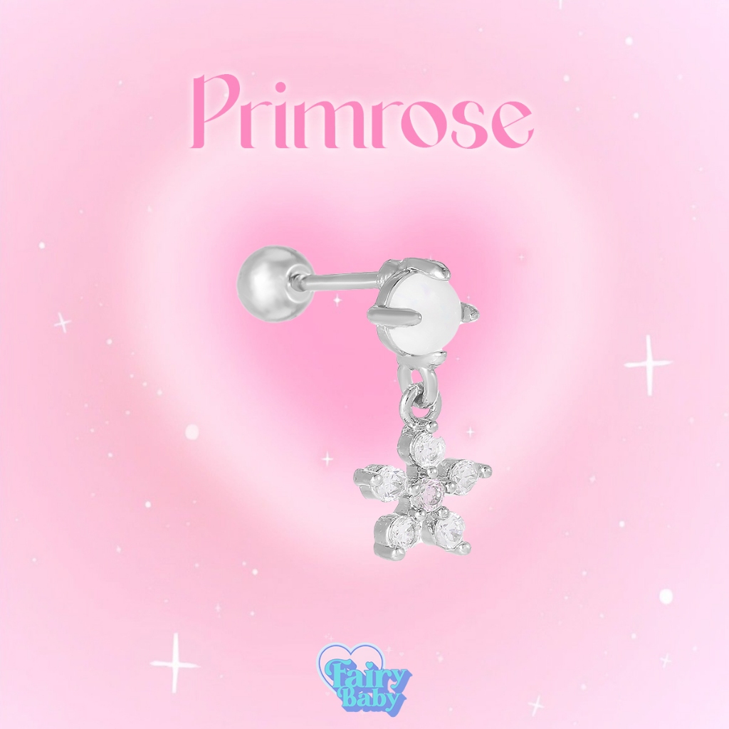 Fairybaby จิว Primrose (1ชิ้น) จิวต่างหู จิวหู โทนสีขาว ห้อยตุ้งติ้ง รูปดอกไม้ เล่นแสงระยิบระยับ งานแฟชั่น สวยงาม