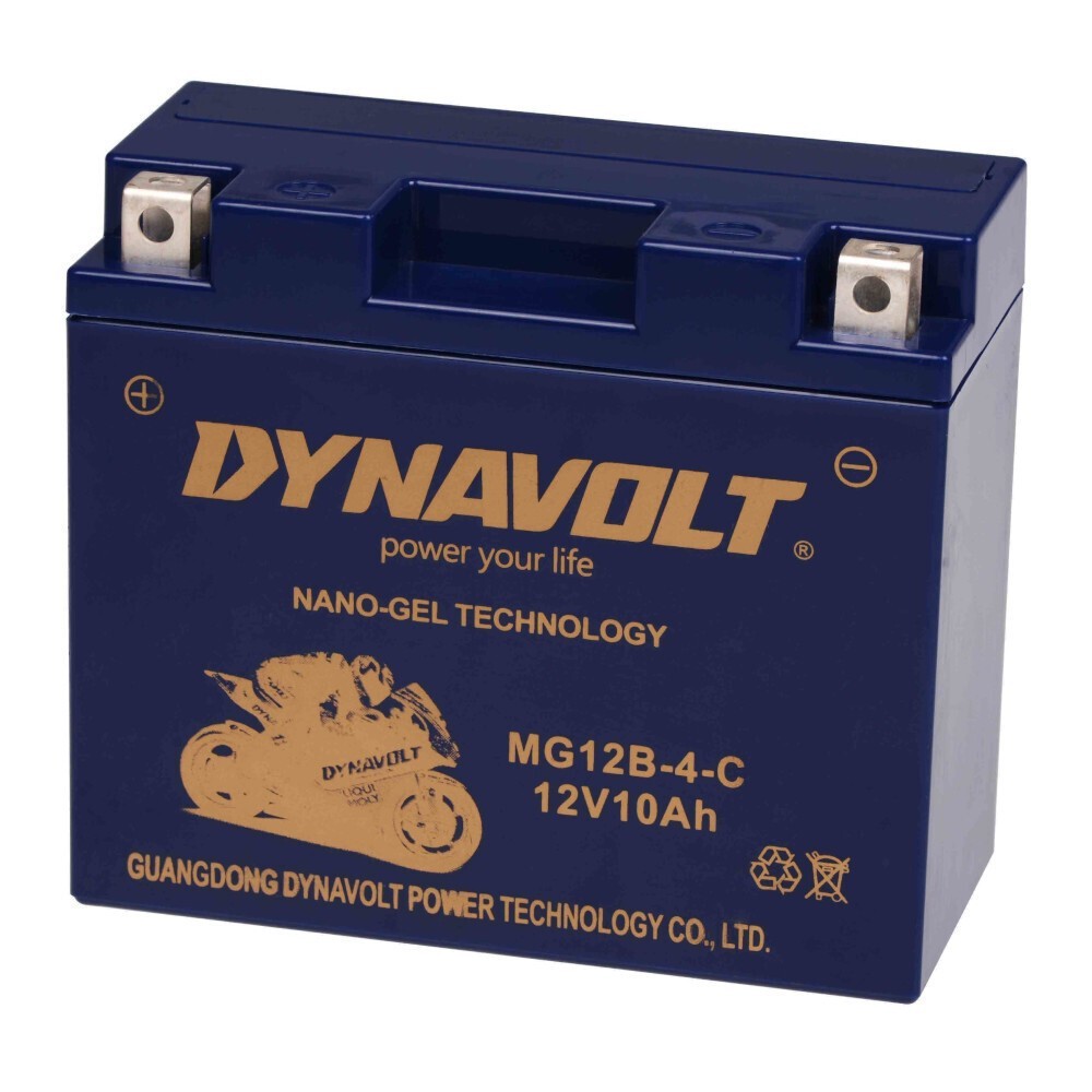 DYNAVOLT MG12B-4-C แบตเตอรี่มอเตอร์ไซค์แบบเจลไม่ต้องใช้น้ำกลั่น 12V 10AH ขนาด 150x69x130 CCA 220