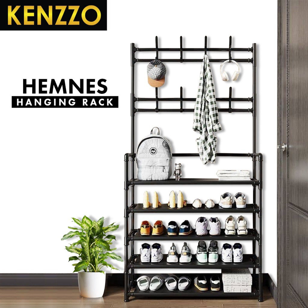 พร้อมส่ง KENZZO : HEMNES ชั้นวางรองเท้าพร้อมราวแขวน ชั้นวางของ ราวแขวน ราวแขวนเสื้อผ้า ชั้นวางรองเท้า ราวแขวนเอนกประสงค์