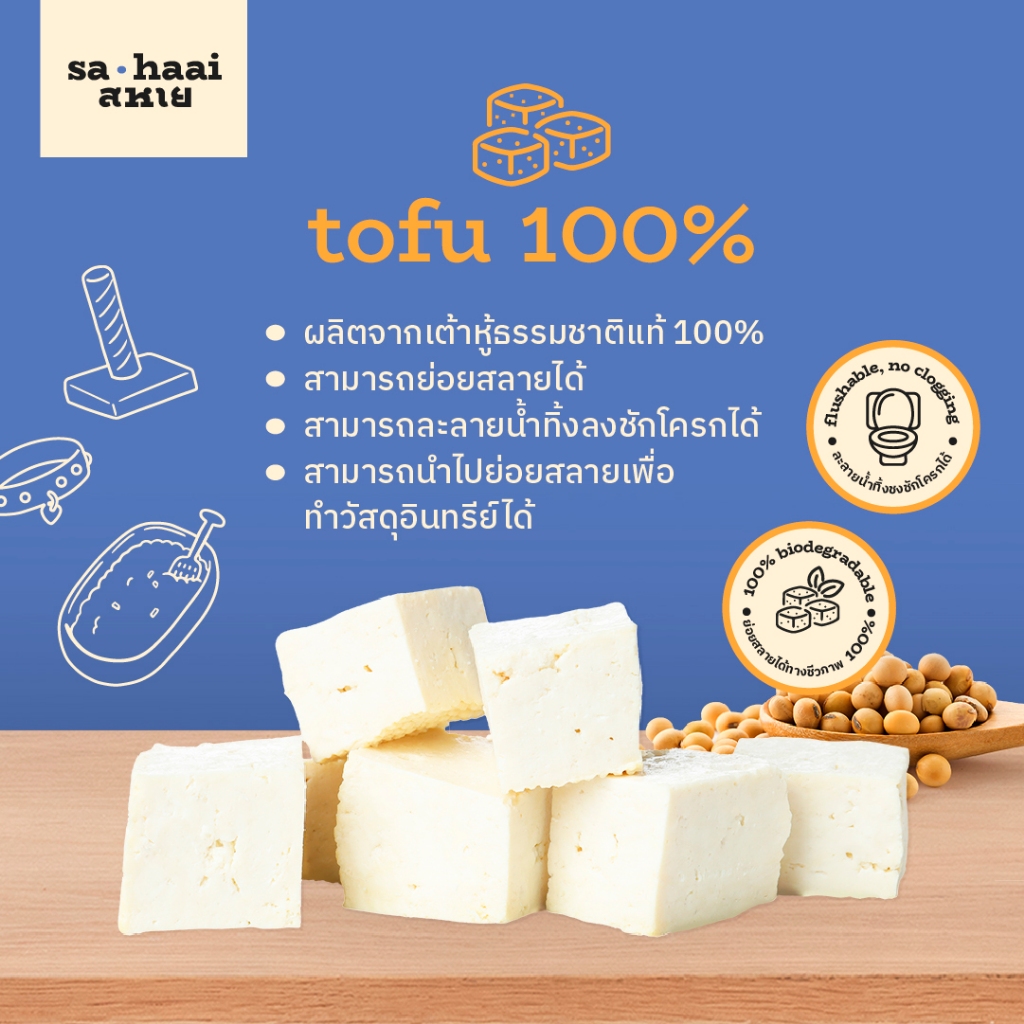sahaai (สหาย) crushed tofu cat litter ทรายแมวเต้าหู้บด ชนิดบดผสมคาร์บอน