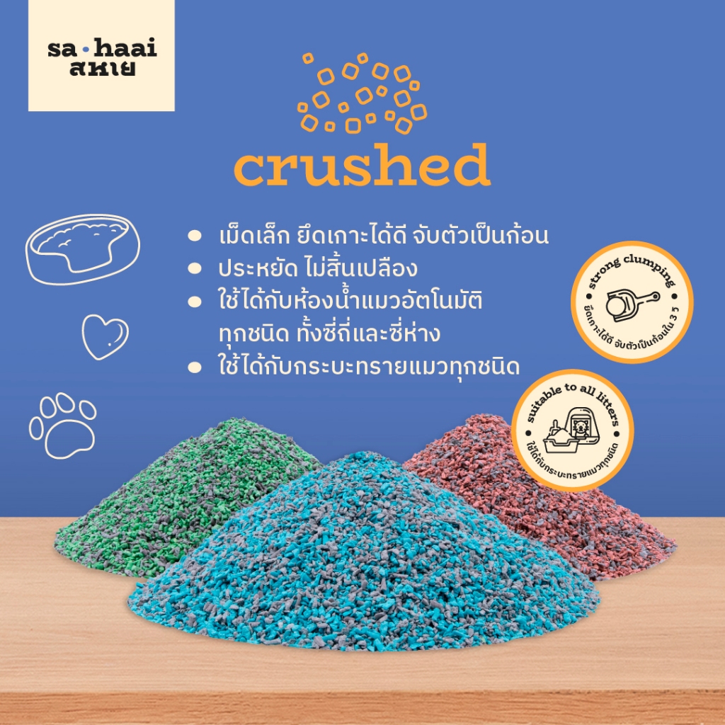 sahaai (สหาย) crushed tofu cat litter ทรายแมวเต้าหู้บด ชนิดบดผสมคาร์บอน