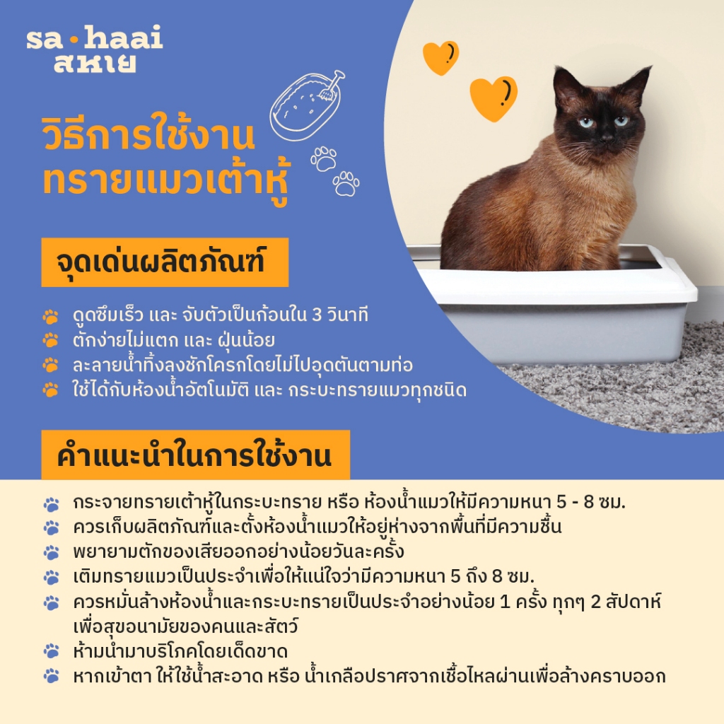 sahaai (สหาย) crushed tofu cat litter ทรายแมวเต้าหู้บด ชนิดบดผสมคาร์บอน