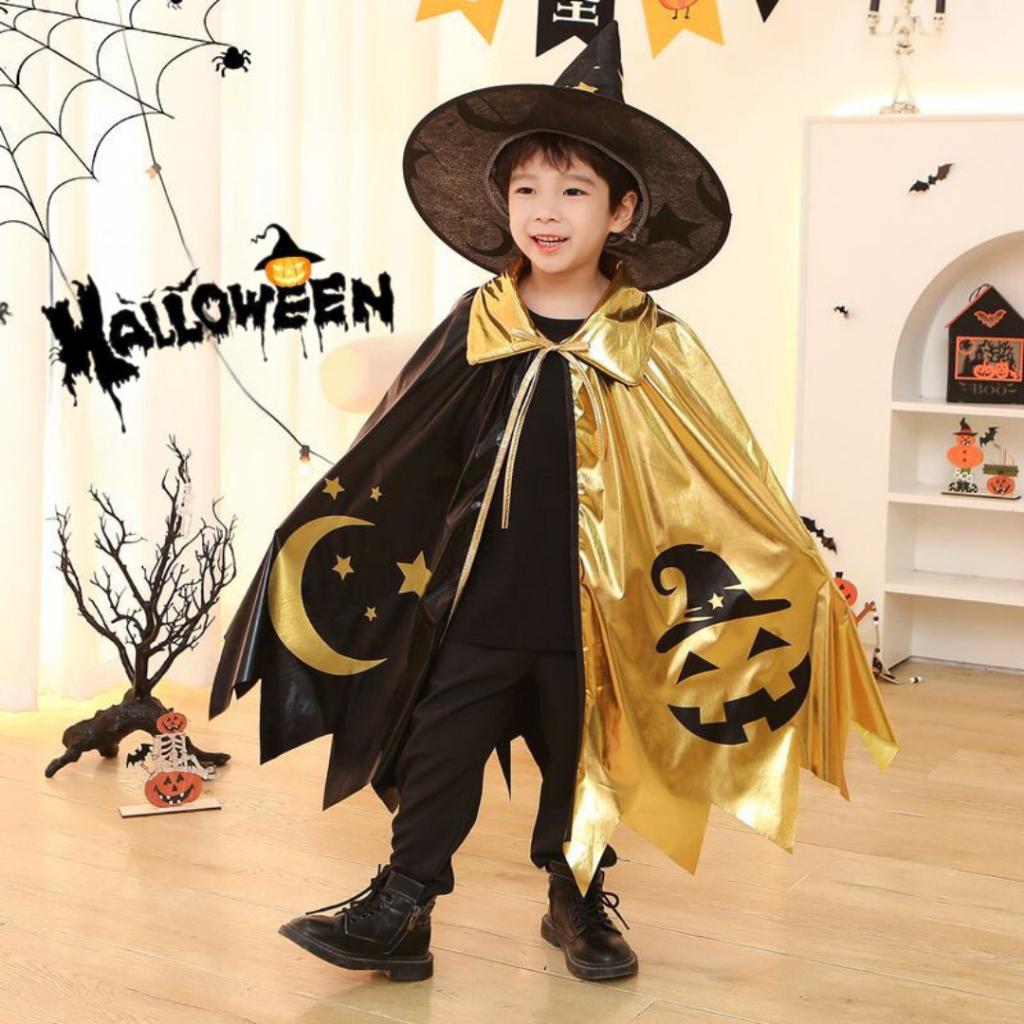 Halloweenเสื้อคลุมฮู้ดฮาโลวีนเด็ก ผ้าคลุมแวมไพร์ เดวิล คอสเพล์ยเด็กฮาโลวีน แถมหมวกฟรี น่ารักมากกกกก พร้อมส่งจากไทย