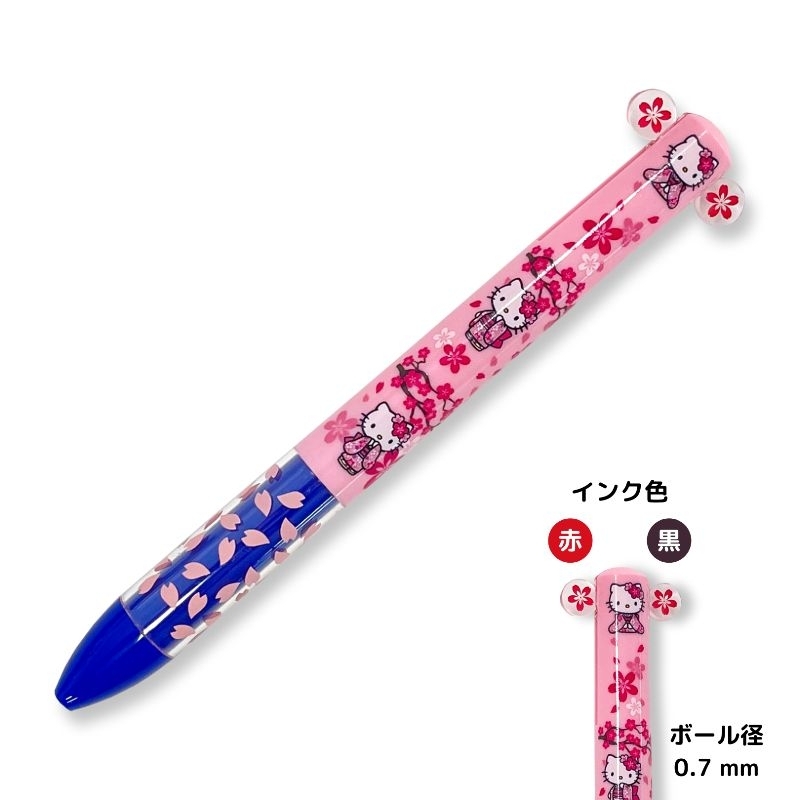 ปากกาลูกลื่น2สี ดำแดงลายHello Kittyซากุระ ลิขสิทธิ์แท้จากญี่ปุ่น
