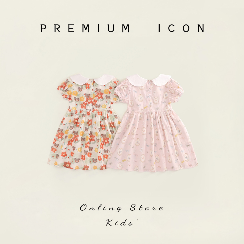 Hania kids พร้อมส่ง ชุดเดรสกระโปรงแขนสั่น ลายดอกไม้ สไตล์เกาหลี ชุดเดรสสำหรับเด็กผู้หญิง พร้อมส่งในไทย-K4125037