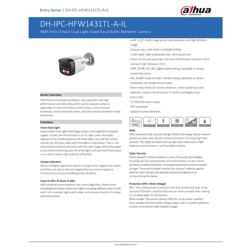 DAHUA กล้องวงจรปิด IP 4MP มีไมค์ในตัว NVR4108HS-8P-4KS3 + IPC-HFW1431TL-A-IL 8 ตัว + ชุดอุปกรณ์