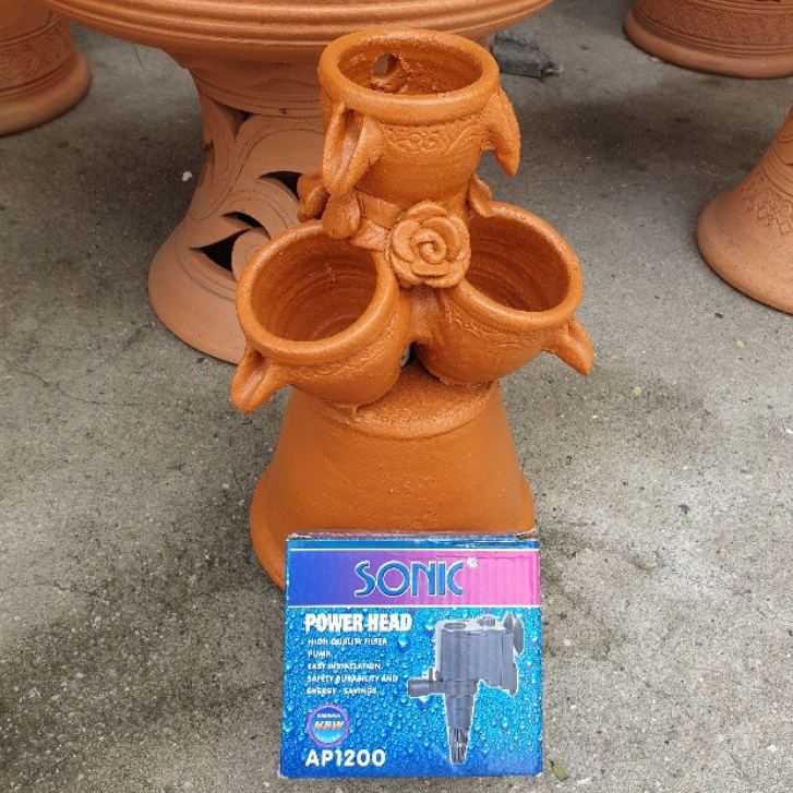 (ได้ 3 ชิ้น ) ทาสีอิฐ ชุดน้ำรินดินเผา+ฐาน+ปั้มAP1200 น้ำรินสูง 16 ซม.ตกแต่งบ้าน พร้อมส่ง