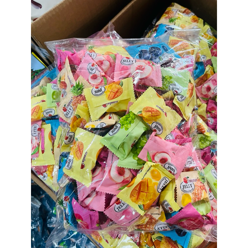 เยลลี่กัมมี่รวมรสผลไม้ 500 กรัม /ถุงละ 1 กก.มะม่วง,สัปปะรด,สตอเบอรี่, องุ่นเขียว,พีช