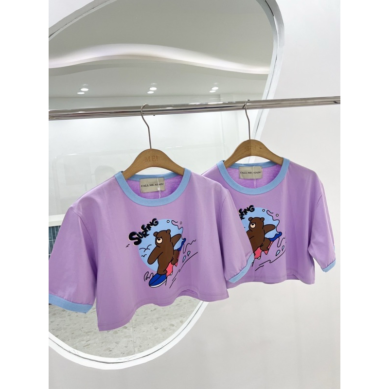 เสื้อครอป (อก44“)โอเวอร์ไซส์ ผ้าคอตตอน100%  💜💙 (CMA)