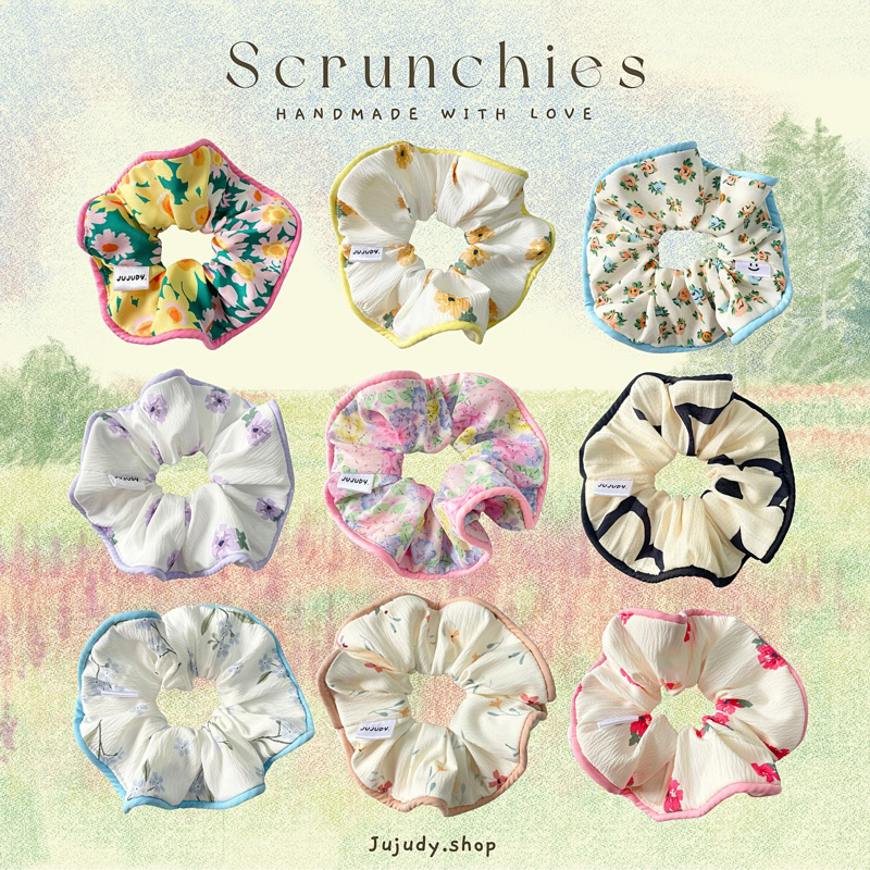 Scrunchies - Wildflower ยางรัดผมลายดอกน่ารักๆ เเต่งขอบ สุดคิ้วว Jujudy.shop