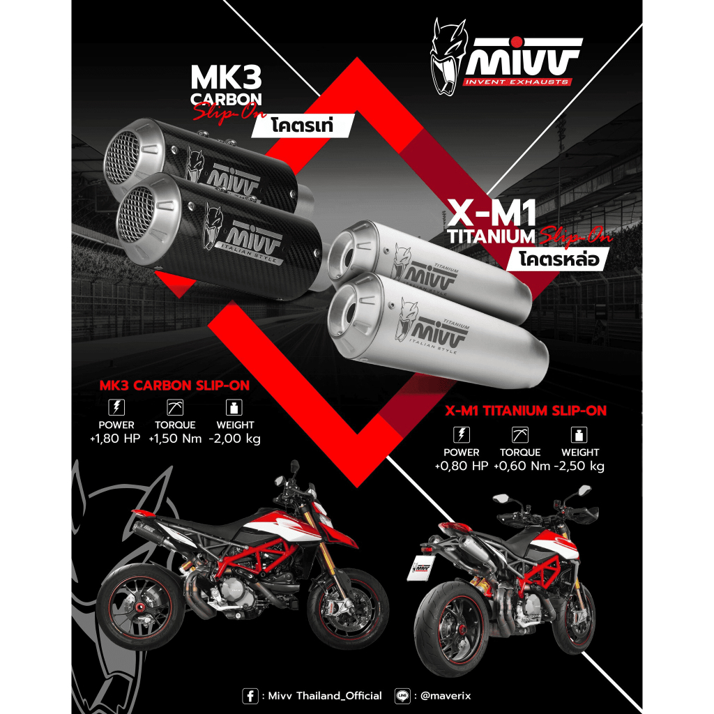 ท่อ Mivv สำหรับ DUCATI HYPERMOTARD 950 SP/RVE 2019 > 2022 | X-M1 TITANIUM