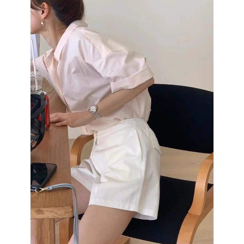 Koreamoods พร้อมส่ง เสื้อเชิ๊ตแขนสั้นเนื้อผ้าทอ แบรนด์เกาหลี OUNCE KOREA