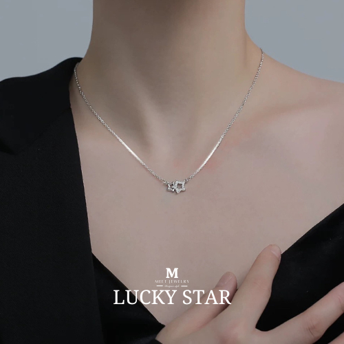 MEET พร้อมส่ง สร้อยเงิน Lucky Star สร้อยจี้เพชร สร้อยแฟชั่น สไตล์เกาหลี สร้อยคอเงินแท้ สร้อยคอเงิน