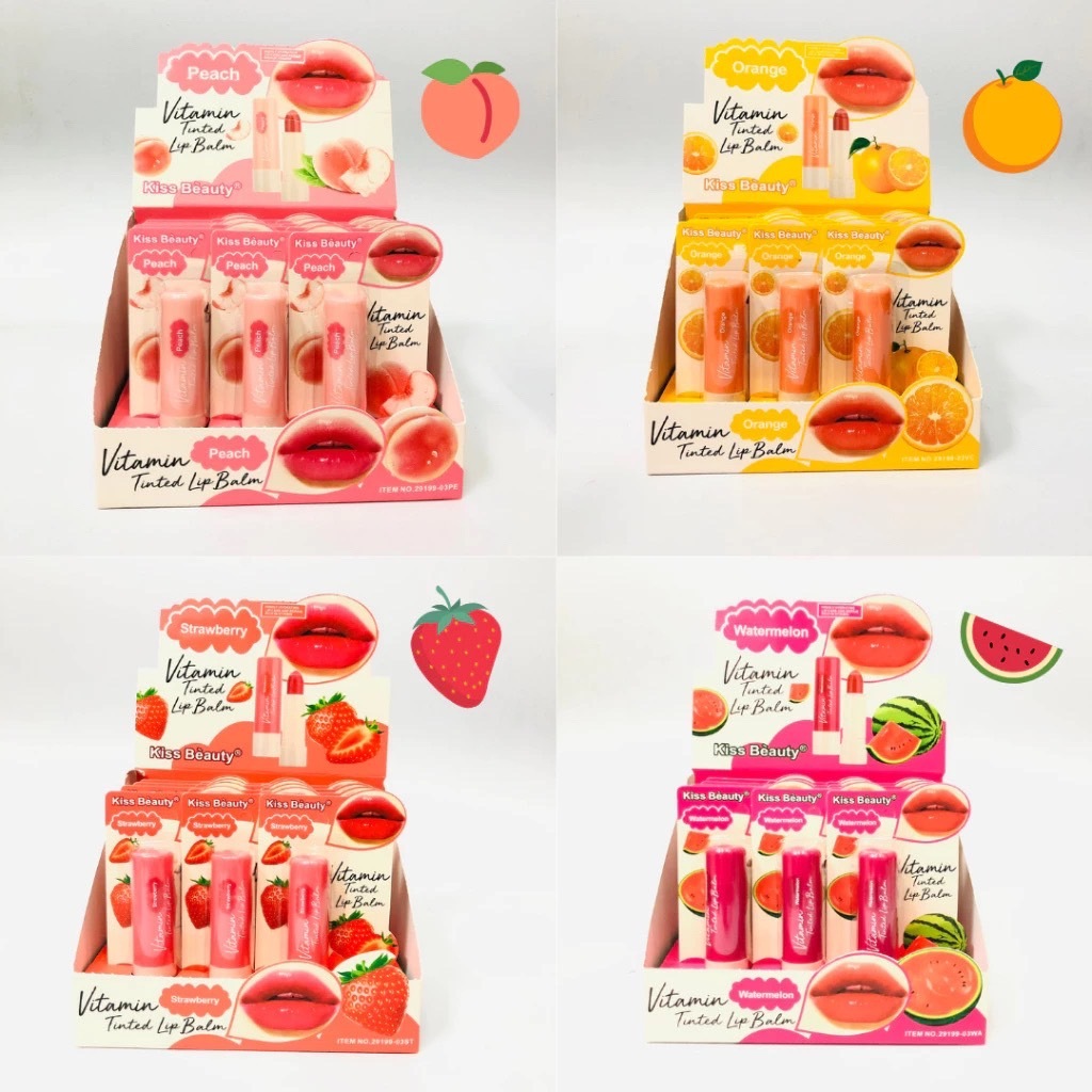 29199 ราคาส่งยกกล่อง 12 ชิ้น มี4กลิ่น ลิปบาล์ม Kiss beauty Tinted Lip Balm ลิปมัน วิตามิน