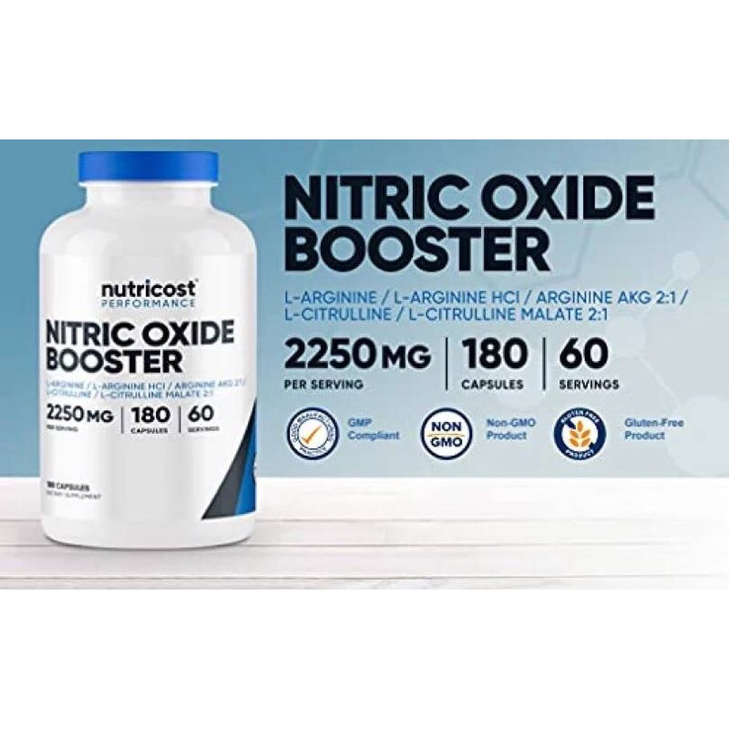 Nutricost Nitric Oxide Booster 2250mg, 180 Capsules - 750mg Per Casule, 60 Servings - Gluten Free and Non-GMO