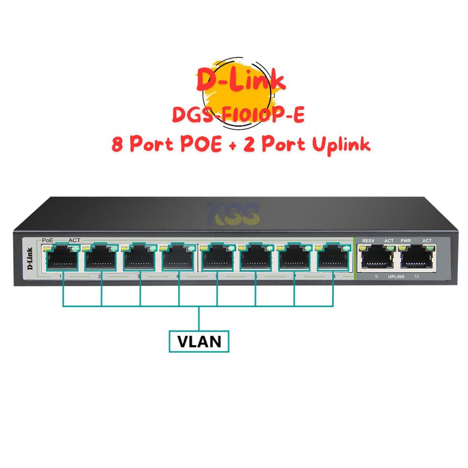 Gigabit Switching Hub D-LINK (DGS-F1010P-E) 8 Port POE + 2 Port Uplink (7'')