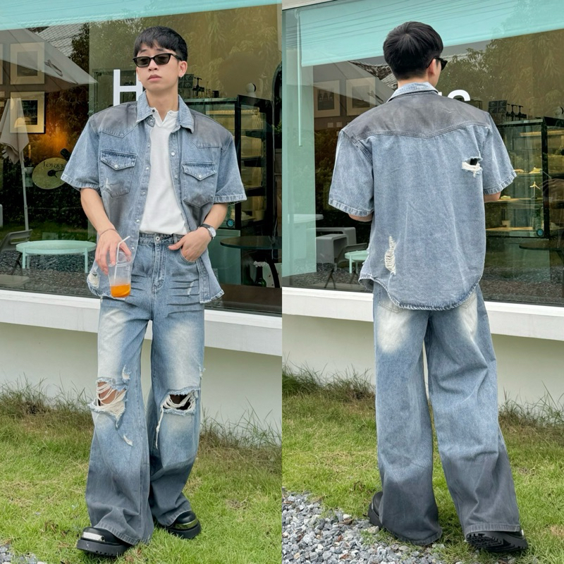 DANIEL SET ชุดเซตยีนส์โอเวอร์ไซส์สไตล์เกาหลี กดแยกเสื้อและกางเกงน้า รับทั้งเซตให้กดทั้งสองอย่าง