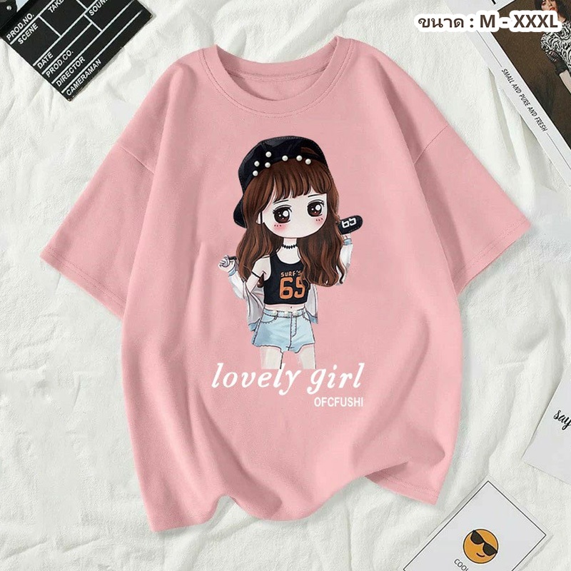เสื้อยืดคอกลมผ้านิ่มใส่สบาย ลายแฟชั่นวินเทจ พร้อมส่ง ใส่สบายพร้อมพลางหุ่นทำให้เพรียวบางเสื้อผ้าโอเวอร์ไซต์