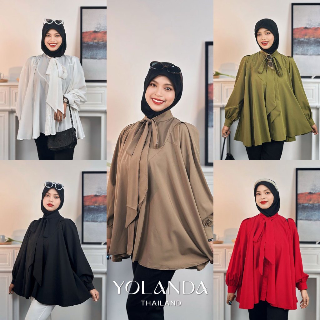 【SAT】Yolanda เชิ้ตแขนยาว ผูกโบว์ เชิ้ตคอสูง ผ้านุ่มลื่นๆ เชิ้ตผู้หญิง เสื้อผ้าผู้หญิง เสื้อมุสลิม FF1011