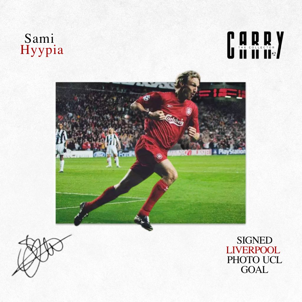 Sami Hyypia รูปถ่ายลายเซ็น Signed Liverpool Photo - Champions League Goal With COA A1 กรอบขนาด 16x12