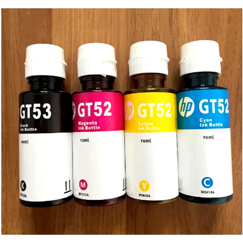 หมึกแท้ HP GT53 สีดำ Black ขนาด 90 Ml. , GT52 สี C, M, Y สีละ 70 Ml. ของแท้ 100 % **แบบไม่มีกล่อง**