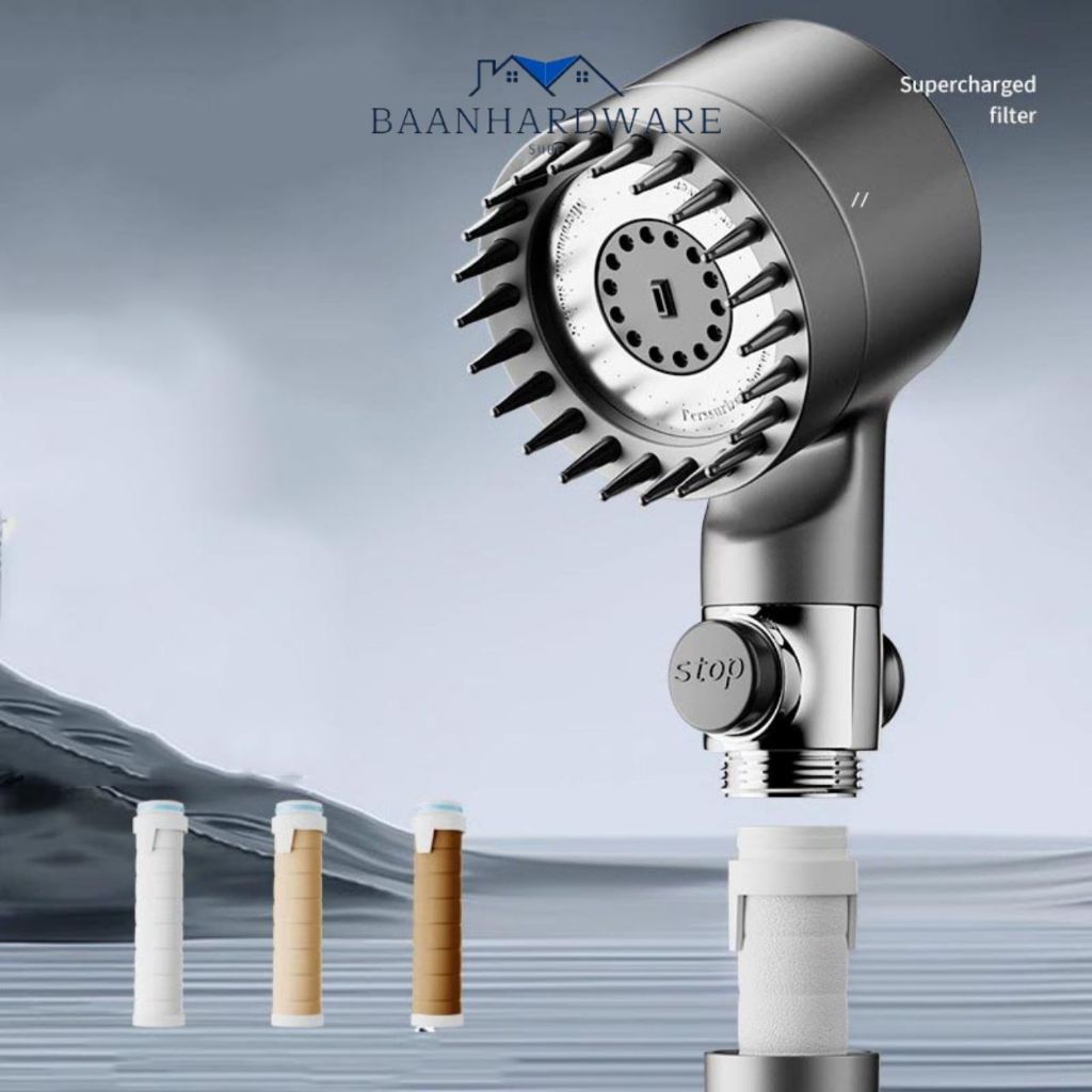 BAANHARDWARE ฝักบัว ฝักบัวแรงดันสูง กรองน้ำ เปิด-ปิดน้ำ 4 รูปแบบ อาบนํ้า มีโหมดนวดตัว MA-F-024