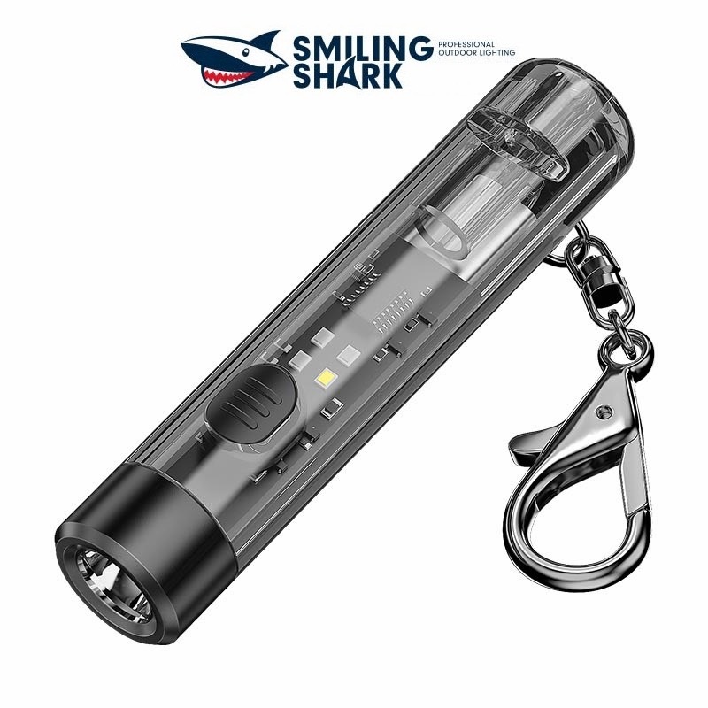 SmilingShark TIP 0020 ไฟฉาย led ไฟฉายขนาดเล็กพวงกุญแจไฟฉาย Super Bright 6 โหมดพร้อมนกหวีดแสงสีแดงและสีน้ำเงิน Type-C