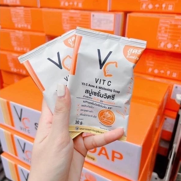 [ซื้อในไลฟ์ลด50%ของแท้] สบู่เซรั่มวิตซี สบู่วิตซีน้องฉัตร ของแท้ 100% VC Vit C Ance & Whitening Soap