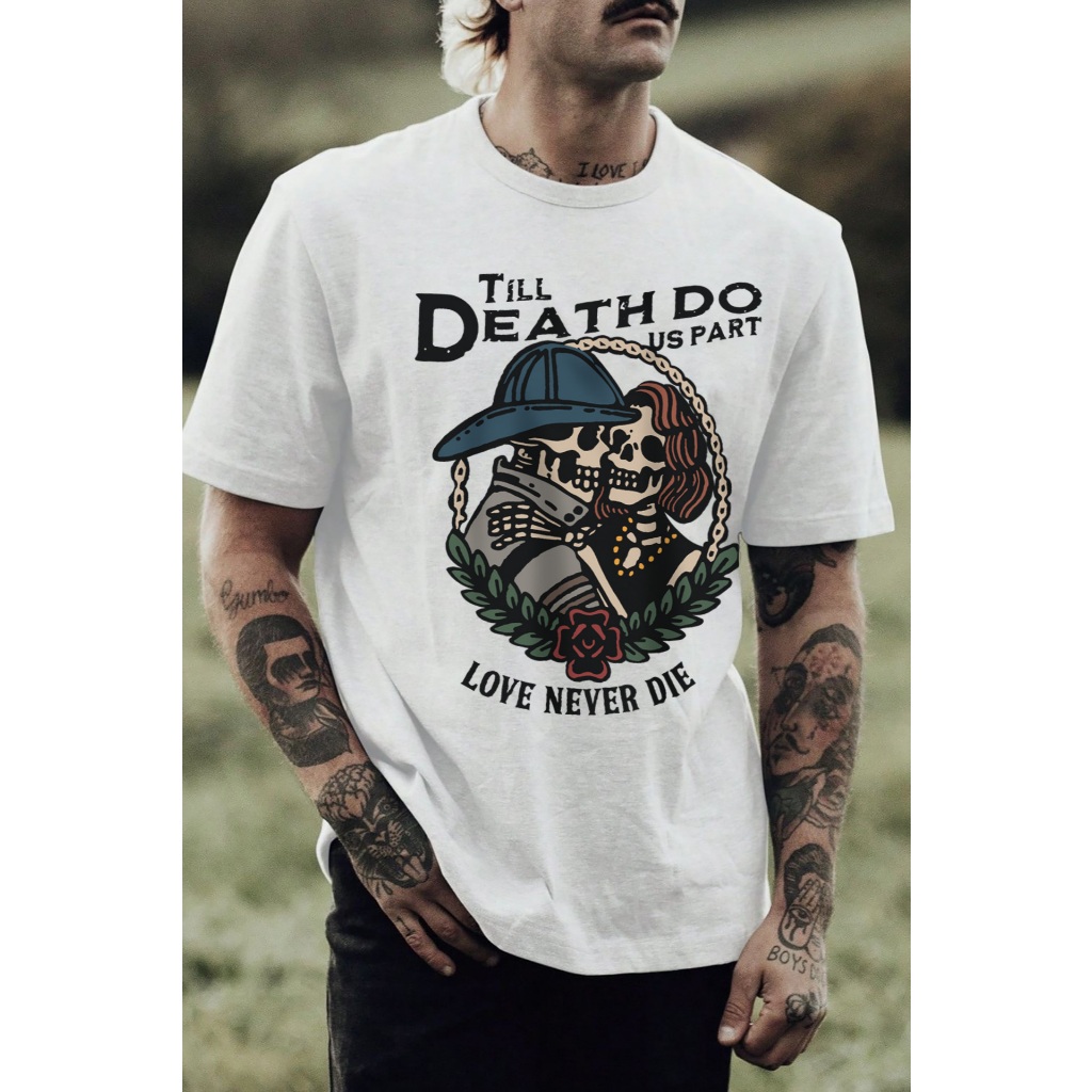 Urban90S เสื้อยืด Till DEATH DO US PART สไตล์วินเทจผ้าคอตตอนแท้ 100% ไร้ตะเข็บข้าง  ผ้าหนานุ่ม