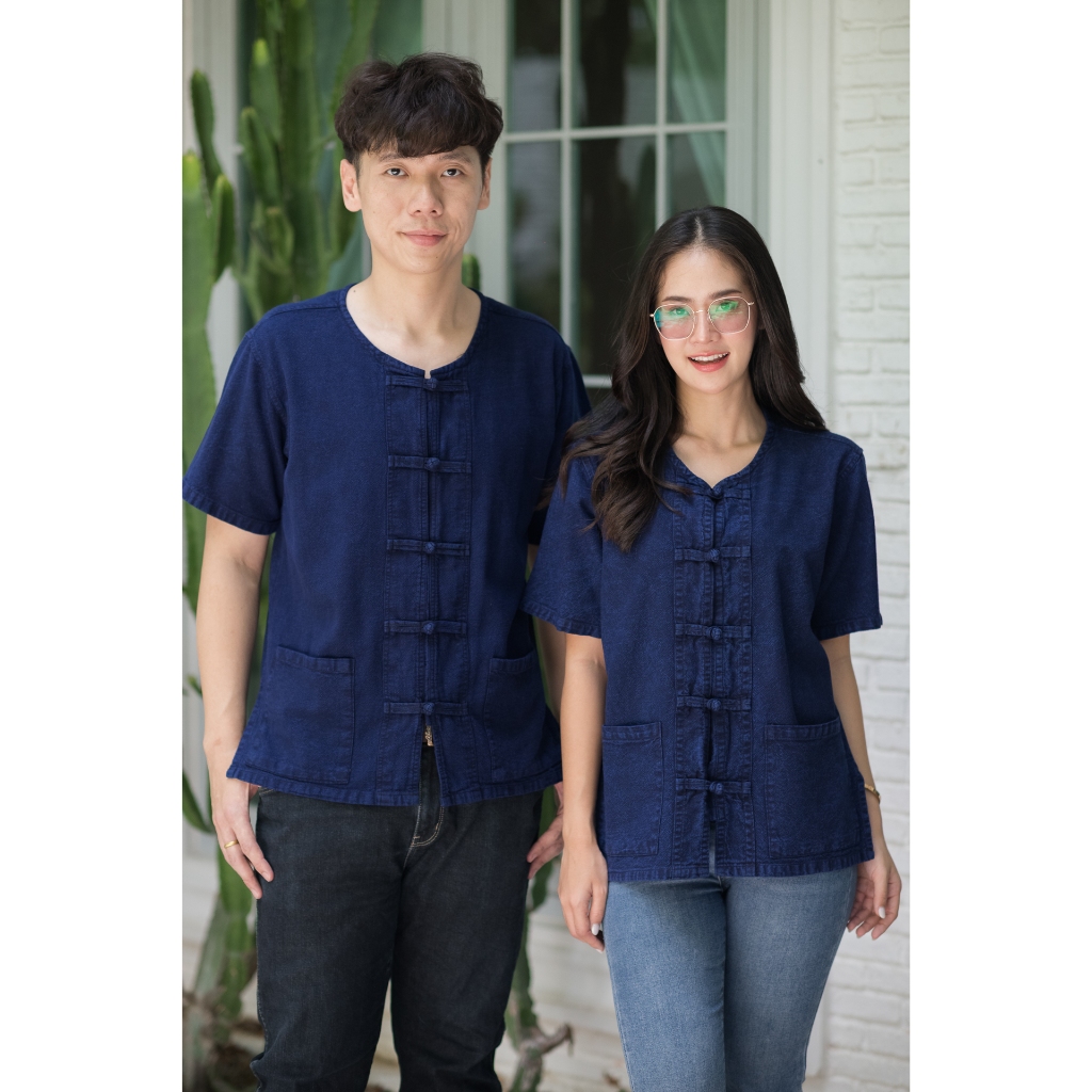 เสื้อหม้อฮ่อม คอกลมกระดุม5เม็ด มีอก38ถึง52ใส่ได้ทั้งชาย หญิง