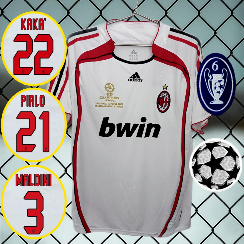 เสื้อฟุตบอลย้อนยุคทีม เอซี มิลาน ขาว รุ่นแชมป์ UCLปี2006-07 #RT0008 เกรดแฟนบอล รับทำชื่อเบอร์ ไซส์เอเชีย S-2XL
