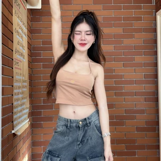 🌈SpinnyHouse🌈เสื้อครอปคล้องคอ ผ้ายืดยูนิ ปักโลโก้อก 😻 ทรงสวยใส่แล้วพรางหุ่น สาวอวบใส่ได้ พร้อมส่งทุกสี รุ่น คล้องคอปักSP